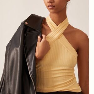 Anthropologie Yellow ribbed halter Top